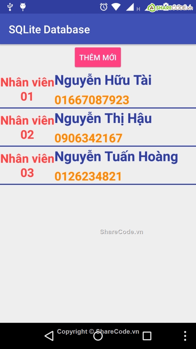 App Android,sqlite in android,listview,sử dụng sqlite,Android Sqlite,material design